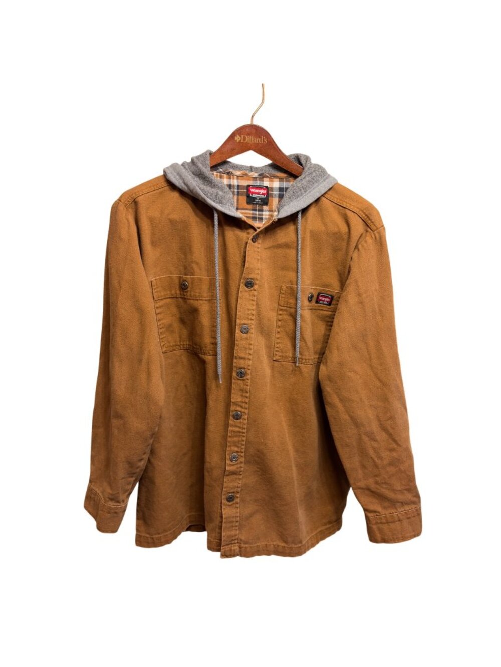 Wrangler Men's Shirt Jacket Workwear Brown Hooded Button-Up Sz M (38-40) Non-Li